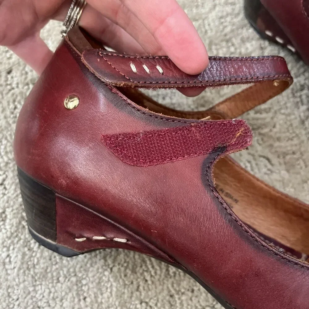 PIKOLINOS Shoes Mary Jane Pumps Gandia Arcilla Burgundy Leather Women's 41/10.5